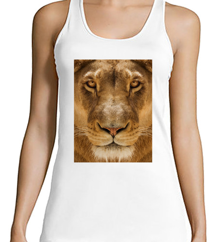 Musculosa Mujer Leon Frente Blanco Negro