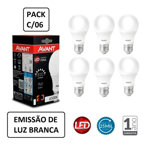 Kit 6 Lâmpada Led 9w Bulbo Soquete E27 Bivolt Casa Comércio