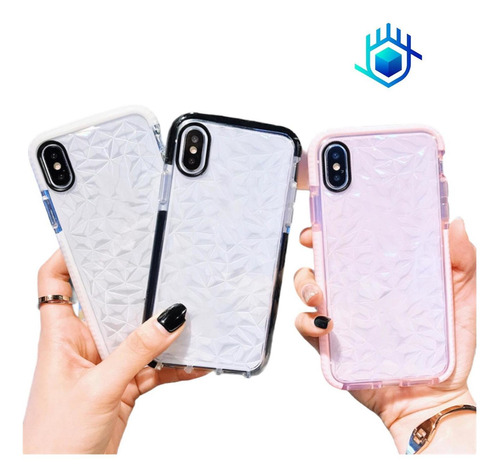 Imagen 7 de 10 de Case Para iPhone De Diamantes 3d Goma Gruesa Relieve Resistente Uso Rudo Hombre Mujer Dama Funda Bordes Con Airbag Moda