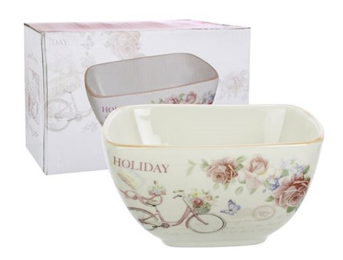 Bowl De Ceramica Cuadrado Linea Holiday Color Rosa 810ml