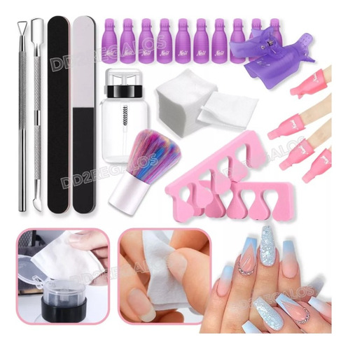 Kit X10 Removedor Uv Esmaltes Semipermanent Wipes Broches