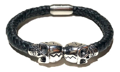 Pulsera En Piel Trenzada Con Craneo Skull