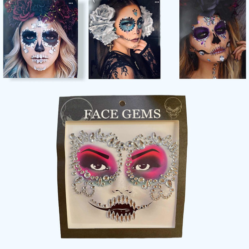 Pedrería Maquillaje Catrina Haloween Día De Muertos 3 Pz