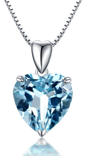 Imagen 1 de 5 de Collar Corazón Topacio Azul De Cristal Plata  925 1701e