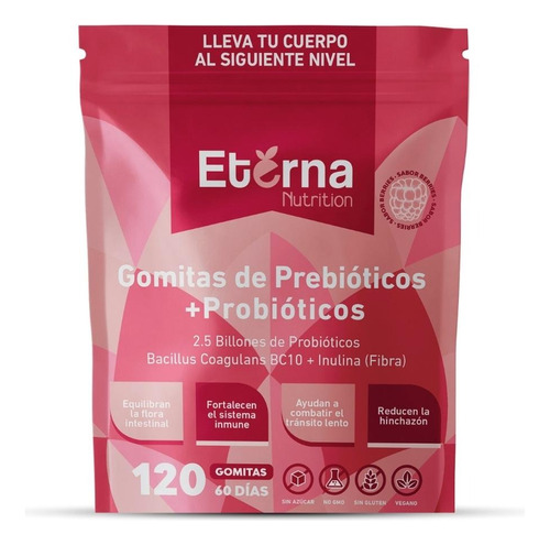 Gomitas de Probiótico y Prebiótico  Eterna Nutrition  120 Gomitas  Sabor Berries (2 meses)
