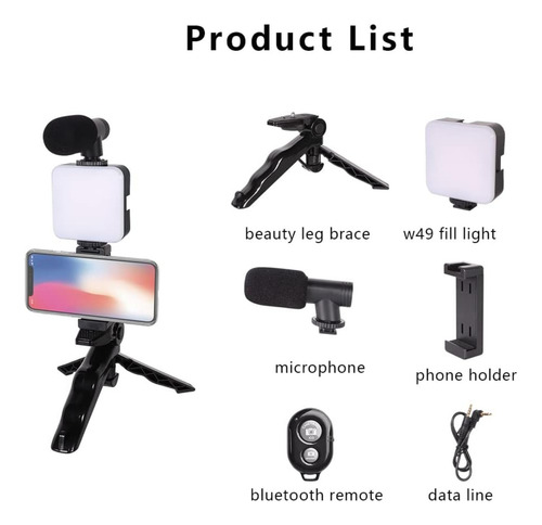 Kit De Grabación Video Aro De Luz Micrófono Selfie Control
