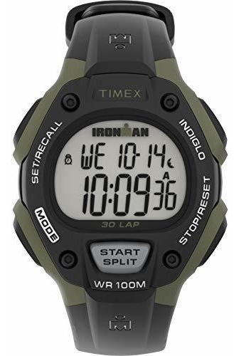 Timex Ironman Classic 30 Full-size 38mm Watch, Negro/verde, Chronograph