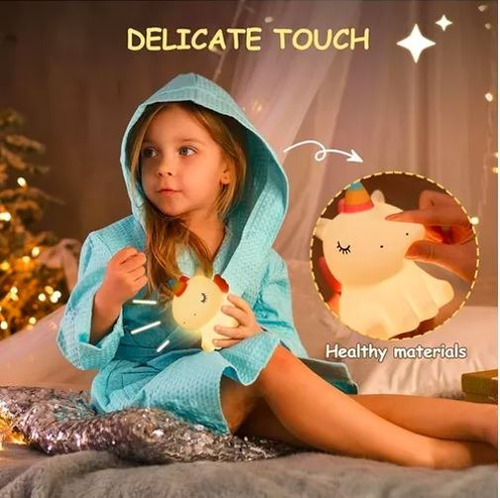 Velador Infantil Led Usb Luz Noche Silicona Unicórnio Blanco Unicornio