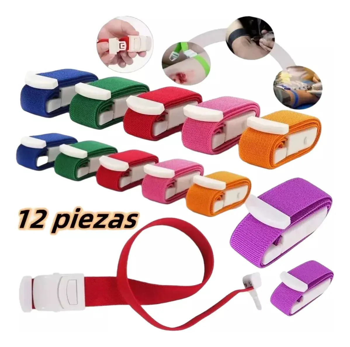 Leikete 12 Pzs Torniquete Medico Hebilla Correa Elástico Hemostática,torniquete Venoso Para Extracción De Sangre Suave