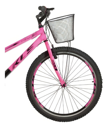 Bicicleta Aro 26 Mtb Bi-color Feminina 21 Marchas Com Cesta Cor Rosa/preto Tamanho Do Quadro 17