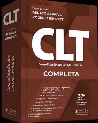 Clt - Consolidação Das Leis Do Trabalho 42 Exame De Ordem - 37 Edição 2024 Juspodivm, De Renato Saraiva / Rogerio Renzetti., Vol. Único. Editorial Juspodivm, Capa Mole, Edição 37 Em Português, 2024