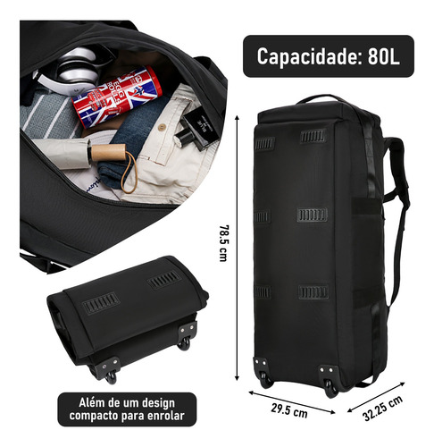 Mochila De Viagem Grande 80l Com Rodas Resistente Impermeáve