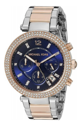 Reloj Michael Kors Mk6141 Parker Azul Y Plateado Nuevo Caja