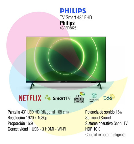 Imagen 2 de 9 de Smart Tv Philips 43 Pulgadas Led Full Hd 43pfd6825