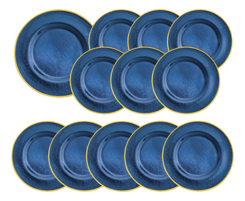 Caja 12 Piezas Plato De Vidrio Base Gala Azul Cobalto