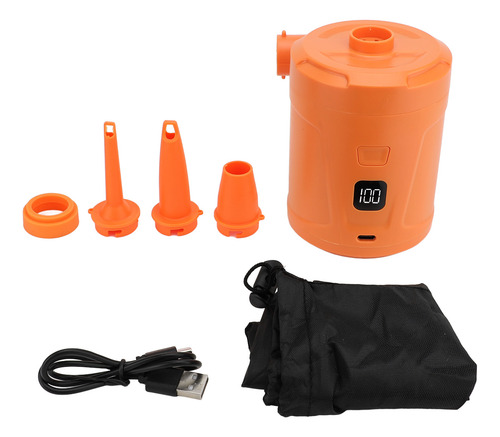 Bomba Eléctrica Naranja De 4 Boquillas Inflable, 5200 Mah, U