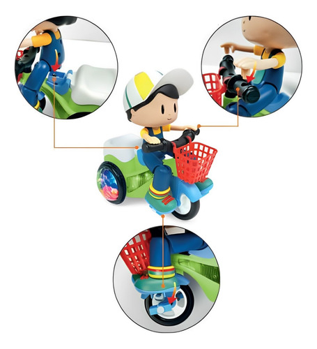 Boneco Passeio Triciclo Bate Volta Com Manobras Giro Som Luz