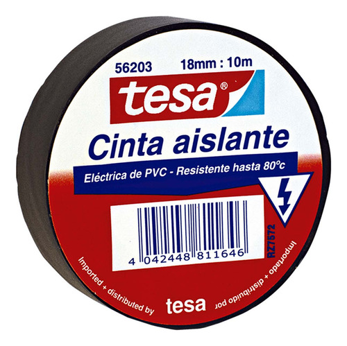 Cinta Adhesiva Aislante Tesa Negra 18mm X 10mts