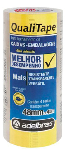 Fita Embalar Adelbras Qualit 48x45 Transp - Kit C/4 Peca(s) 