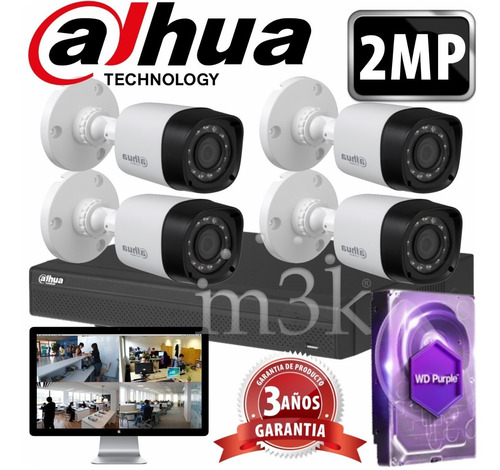 Cuotas Sin Interes! Kit Seguridad Dahua Full Hd Dvr 8 + Disco 1tb Instalado + 4 Camaras 2mp 1080p Exterior Ir + Ip