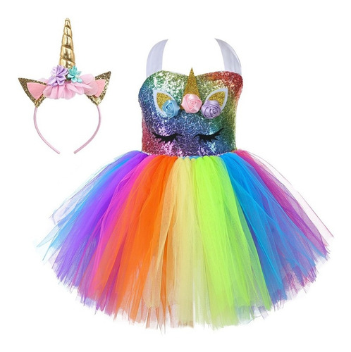 Imagen 2 de 5 de Vestido Unicornio Tutu Disfraz Fiesta Dress Unicopn Party