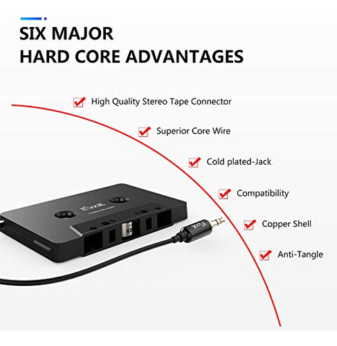 Adaptador Cassette Coche Elook Aux, 3.5mm Cable Audio