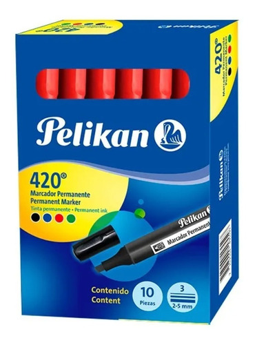 Marcador Permanente Pelikan 420 Rojo Caja *10 Unidades