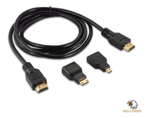 Cabo Hdmi 3 Em 1 Hdmi Micro E Mini Multifuncional 1.5m 1080p Cor Preto