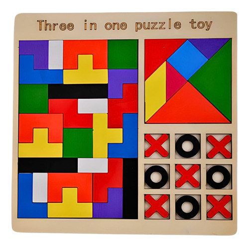 Rompecabezas De Madera Educativo 3 En 1 Para Niños Pequeños Tangram Tateti Tetris Juegos Mentales Para Niños De 3 A 6 Años