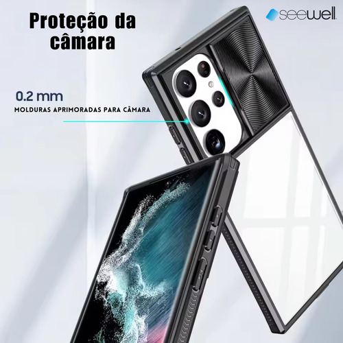 Capa Capinha Case Anti Impacto Com Proteção Na Câmera Slide Para Galaxy S25 Ultra - Cor Preto