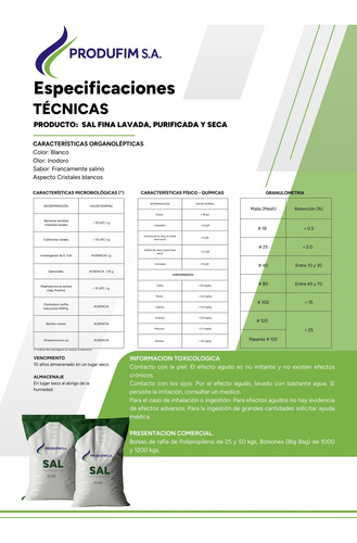 Sal Fina Lavada Purificada Y Seca Apto Alimenticio 25 Kg