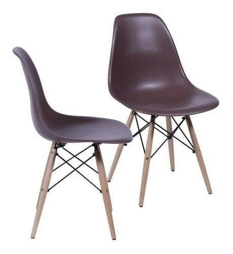 Cadeira de jantar BoxBit DKR Eames base madera, estrutura de cor  café, 2 unidades