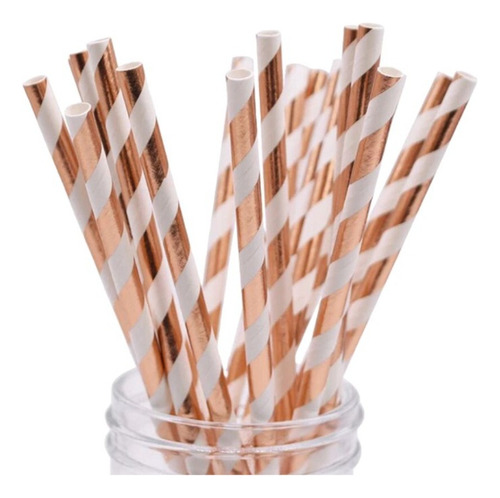 25 Popotes De Papel Con Diseño De Espiral Rose Gold Y Blanco