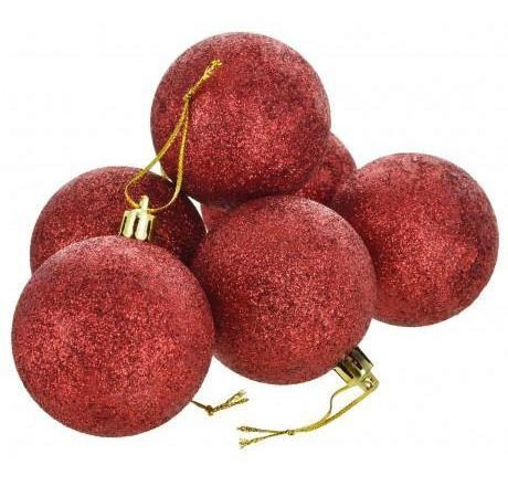 Esfera X6 Uds Con Glitter Navidad 8cm Diametro
