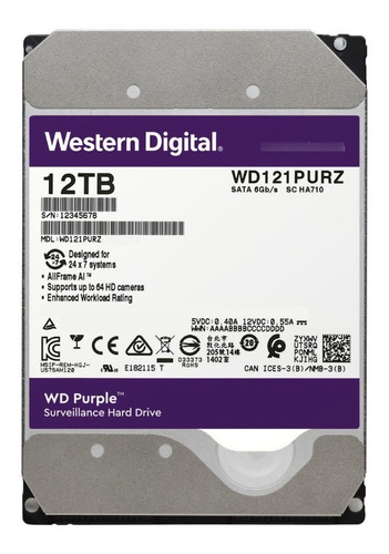 Disco Duro Wd Purple Pro Wd121purz 12tb 7200rpm 256mb Sata 3