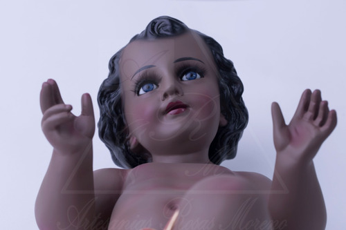 Niño Dios De 60cm Moreno Ojo Liso Artesanías Rosas Moreno