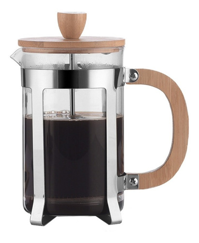 Cafetera Manual Embolo Prensa Francesa Vidrio Y Madera 600ml