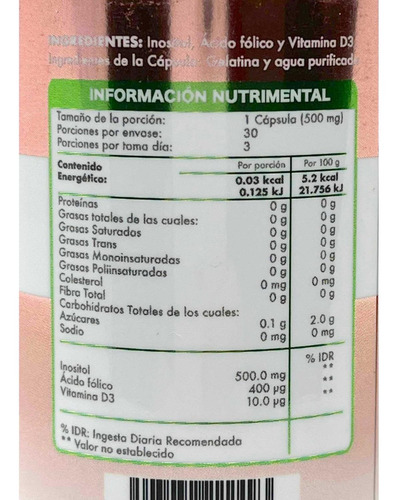 Imagen 6 de 10 de Myo Inositol Vitamina D3 90 Cápsulas 500 Mg Flow