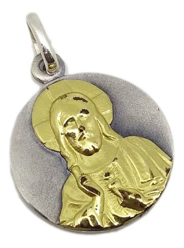 Medalla Sagrado Corazón De Jesús - Plata  Y Oro - 22mm