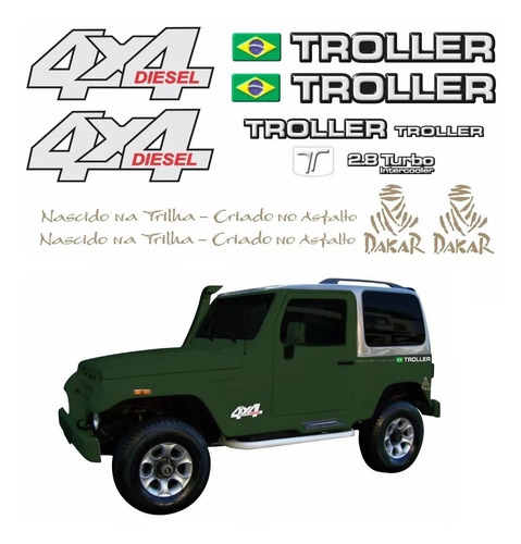 Kit Adesivos Resinados Troller 2004 Diesel Verde Ca-04135