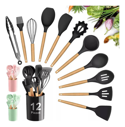 Juego de 12 utensilios de cocina Snowglad Silicona Espátulas Reposteria
