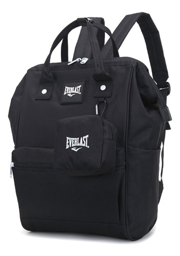 Mochila Everlast Boca Rigida Con Monedero Lona Urbana Color Negro 22203