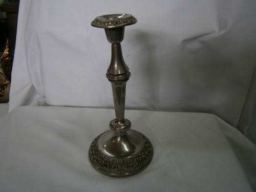 Candelabro En Alpaca Baño Plata Una Vela Base Grabada