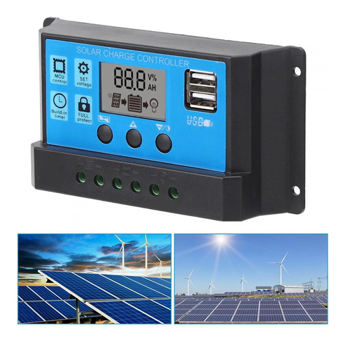 Controlador De Carga Solar Lcd Dual Usb Pwm Regulador De Pan