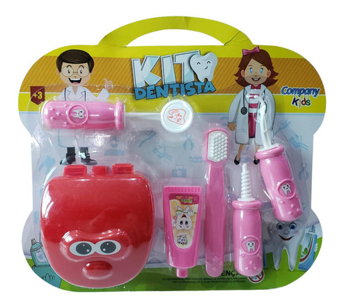 Kit Dentista Rosa Menina Brinquedo Infantil 6 Peças