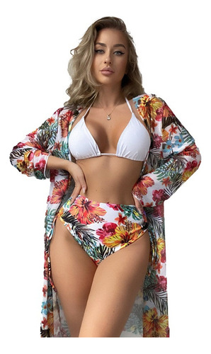 2023 Mujer Verano Kimono Beach Cover-up Set + Bikini