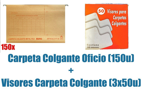 Carpeta Colgante Barra Metalica 150uni + Caja 150 Visores