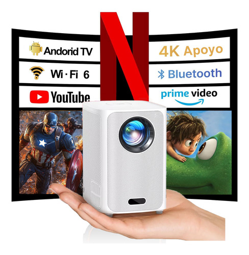 Proyector Mini Portátil Android Con Wifi & Bluetooth, 1080p/4k Hd Soporta, Aplicaciones Integradas, Enfoque Eléctrico Por Control Remoto Incluido