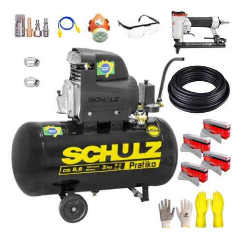 Compressor De Ar Csi8 Schulz 50l + Grampeador Pneu/ Kit Comp