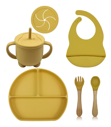 Set Alimentacion Bebe Silicona Complet Plato Tripl Liso Flex